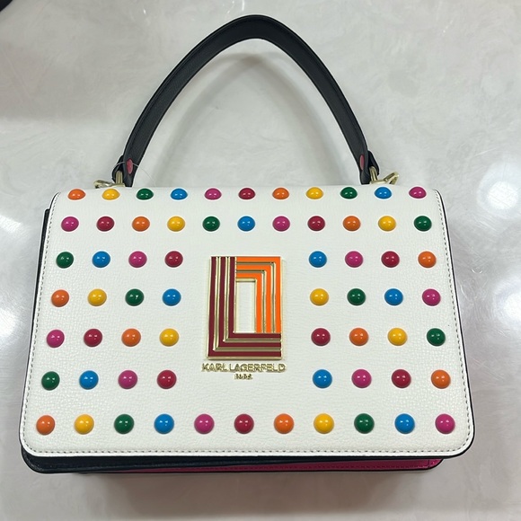 Karl Lagerfeld Handbags - NWT Karl Lagerfeld Paris Simone Crossbody White Multi Dots Purse